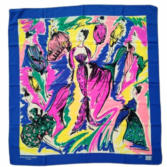Balenciaga vintage Paris Musees sketchbook scarf EUC - Picture 1 of 10